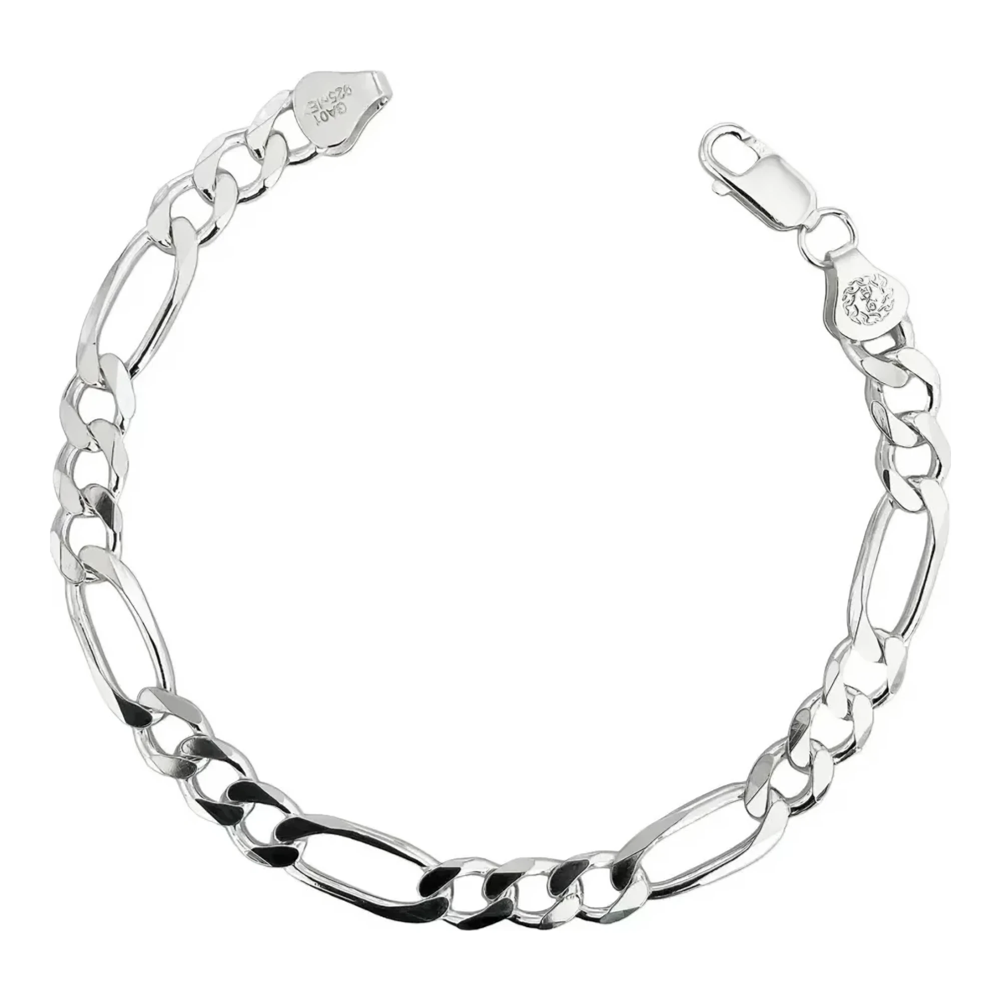 Pulsera de plata .925 plateada Figaro 3x1 para caballero 6mm — Joyaris