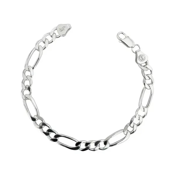 Pulsera de plata .925 plateada Figaro 3x1 para caballero 6mm — Joyaris