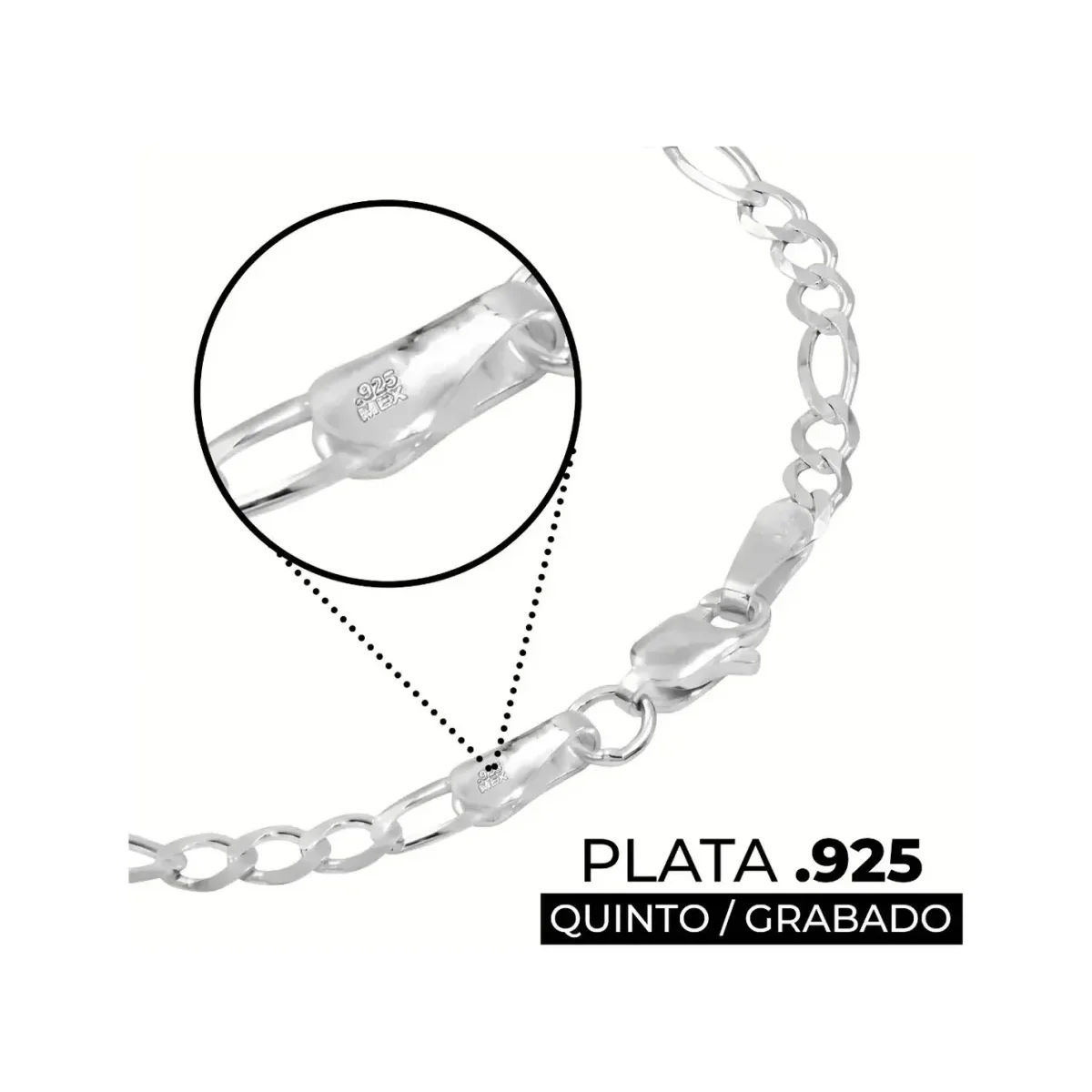 Pulsera Cadena Plata 925 Figaro 3x1 para Hombre 16cm - Imagen 3