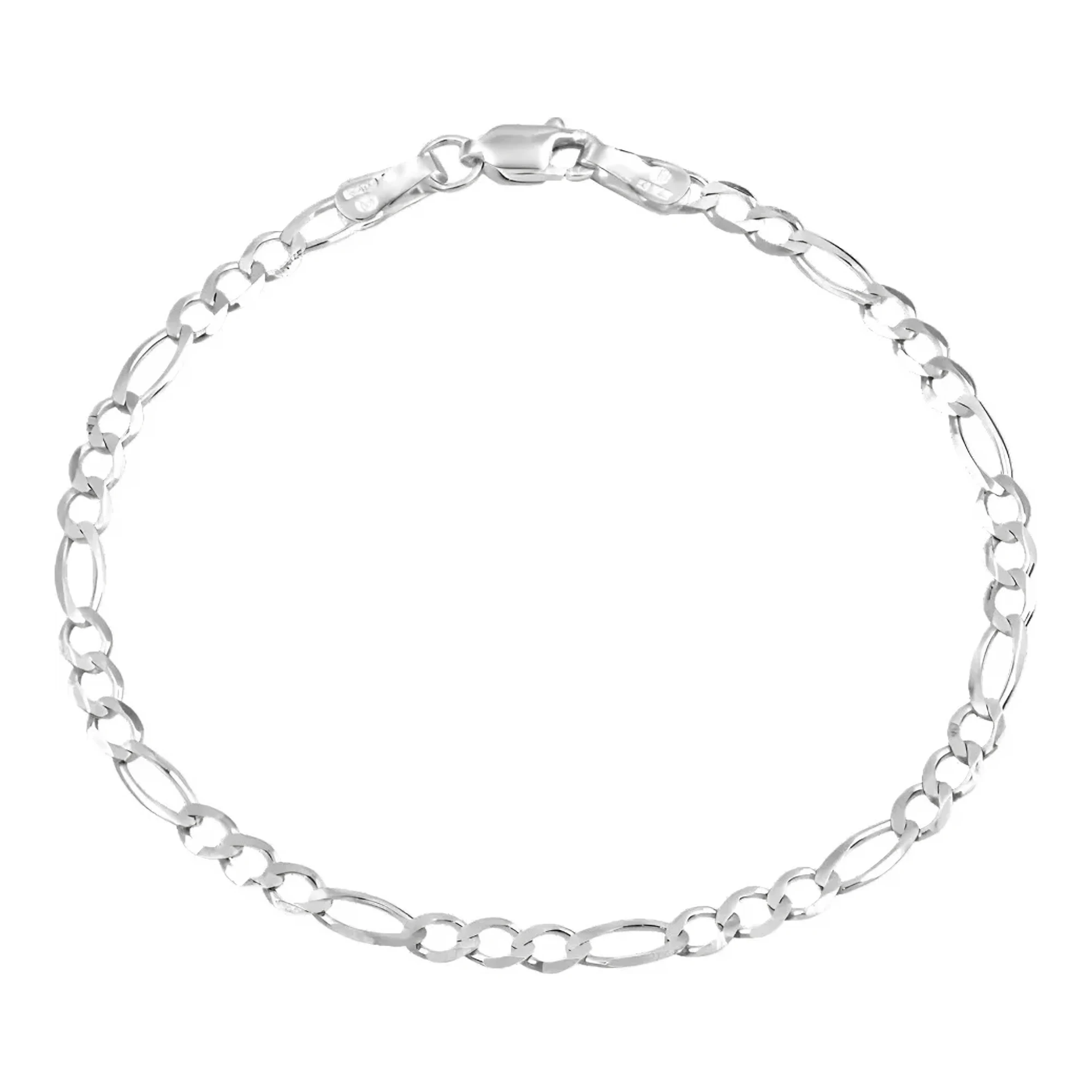 Esclava pulso de plata ley .925 para hombre tejido Fígaro 3x1 eslabones planos acabado liso brillante broche perico 14cm