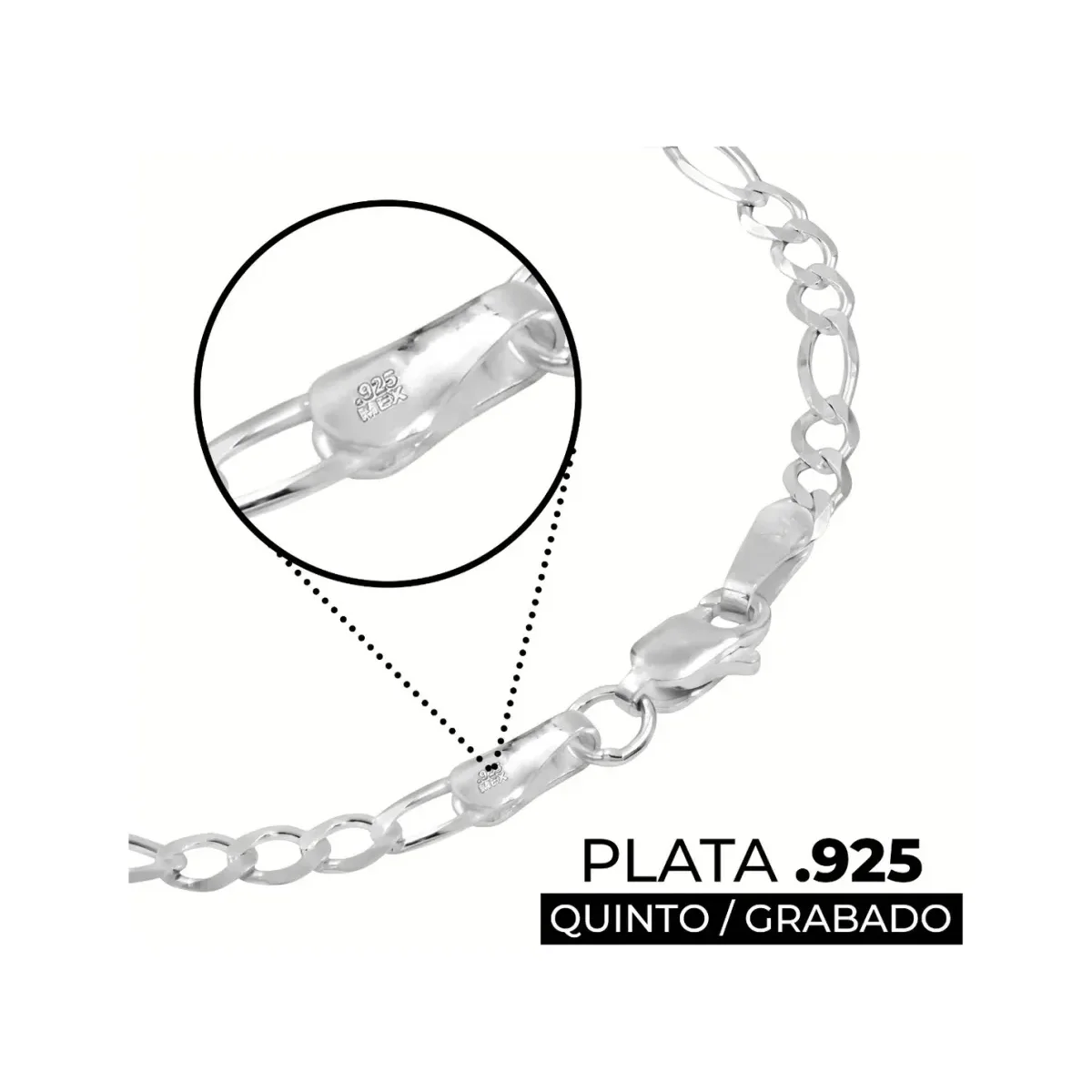 Pulsera Plata .925 Fígaro 3x1 para Hombre 14cm - Imagen 3