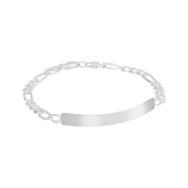 Pulsera de plata .925 esclava de placa eslabones Figaro 3x1 diamantados para hombre — Joyaris