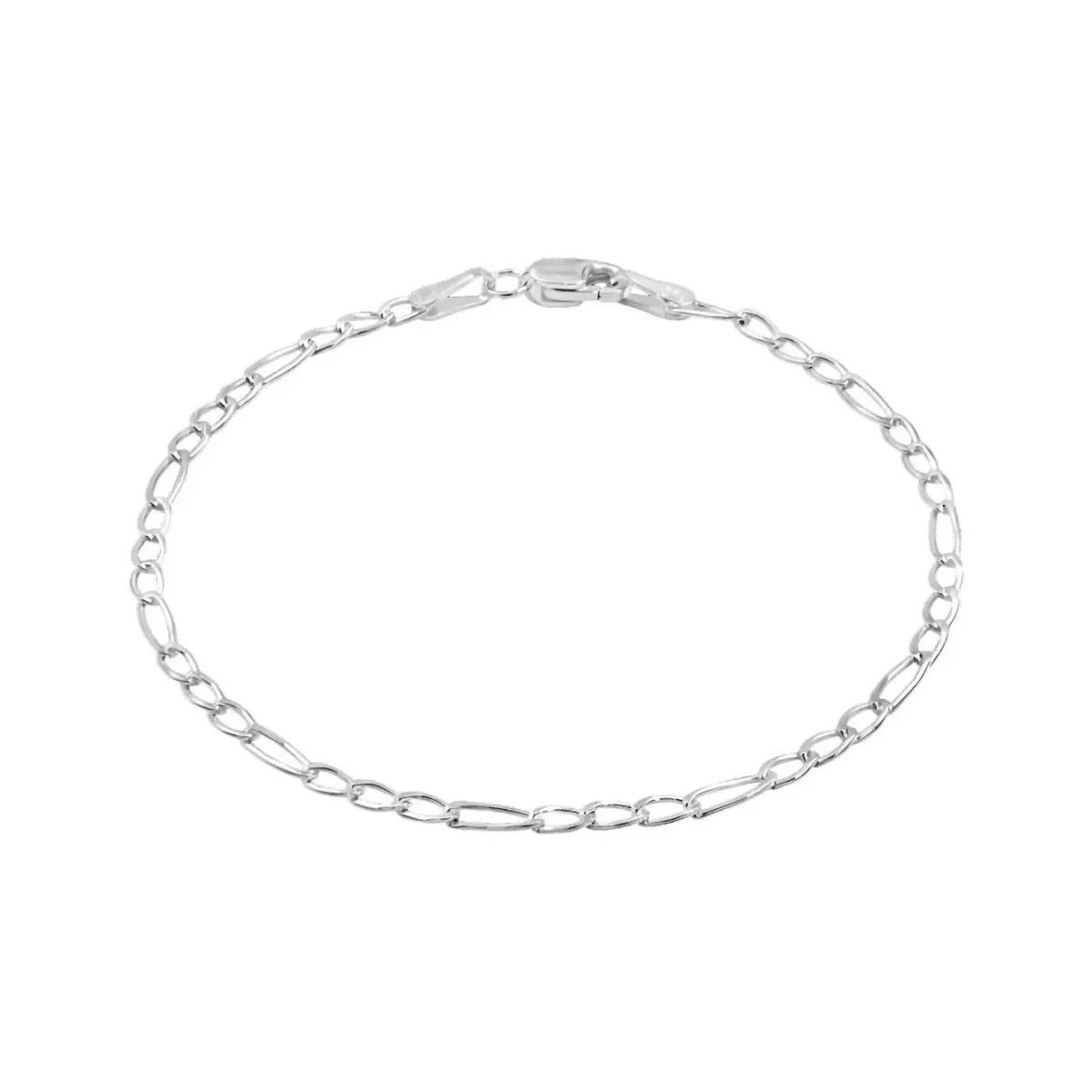 Pulsera de Plata .925 Cadena Figaro, eslabones brillantes de 2mm, joyería hecha a mano para mujer. Pulsera elegante y fina.