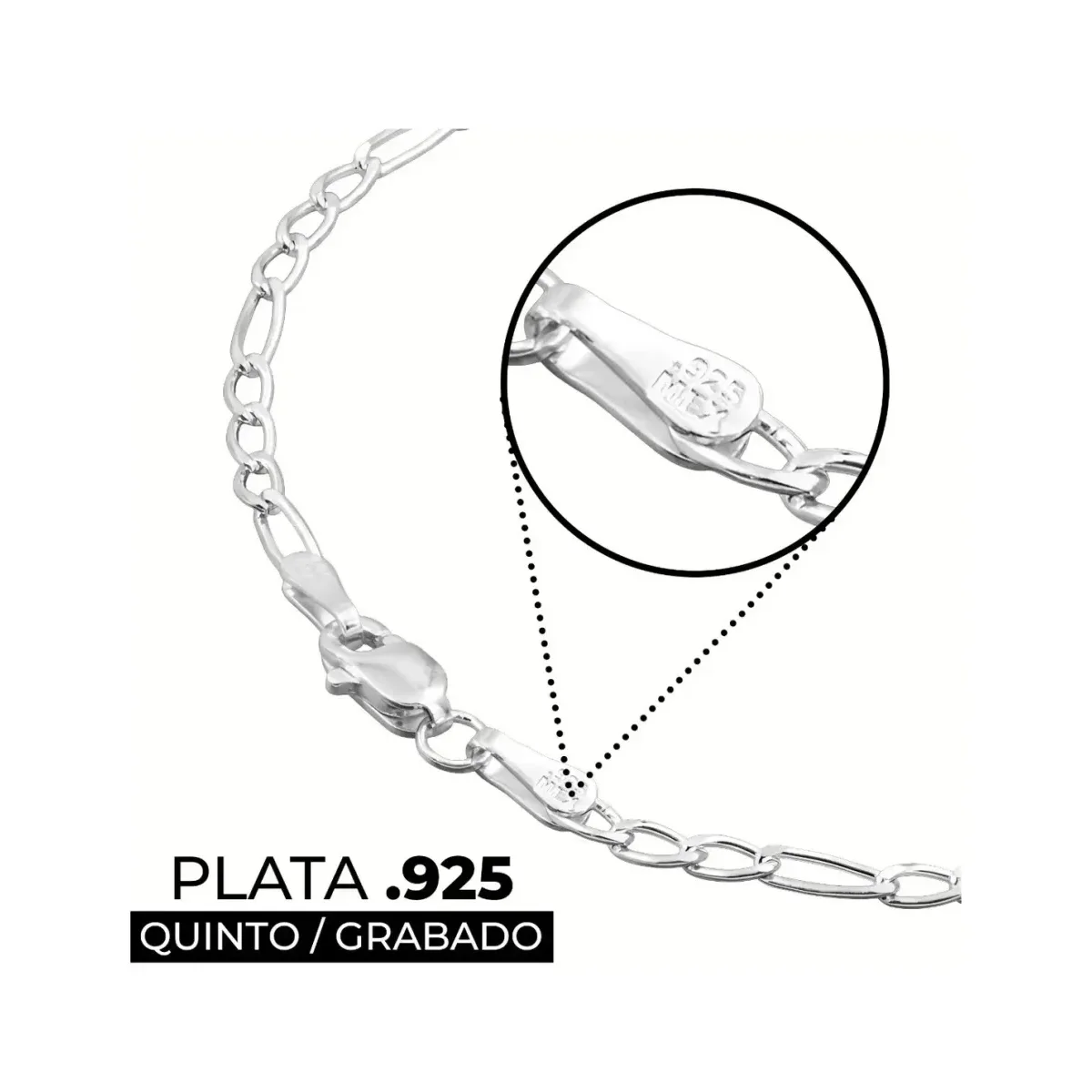 Pulsera de Plata 925 Cadena Figaro Eslabones 16cm para Mujer - Imagen 3