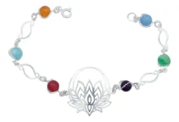 Pulsera Plata 925 Flor de Loto con Cuarzo Multicolor - Imagen 1