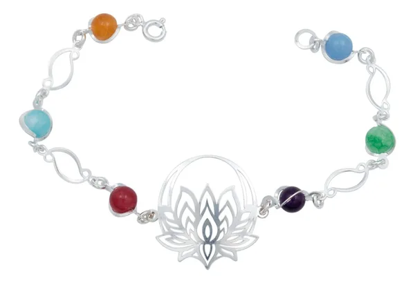 Pulsera de plata .925 multicolor cuarzo dije flor de loto — Joyaris