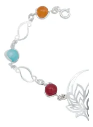 Pulsera Plata 925 Flor de Loto con Cuarzo Multicolor - Imagen 2