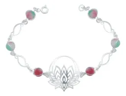 Pulsera Plata 925 Flor de Loto Cuarzo Tricolor Artesanal - Imagen 1