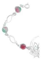 Pulsera Plata 925 Flor de Loto Cuarzo Tricolor Artesanal - Imagen 2