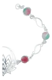 Pulsera Plata 925 Flor de Loto Cuarzo Tricolor Artesanal - Imagen 3