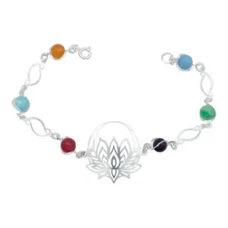 Pulsera Plata 925 Flor de Loto con Cuarzo Multicolor - Imagen 1