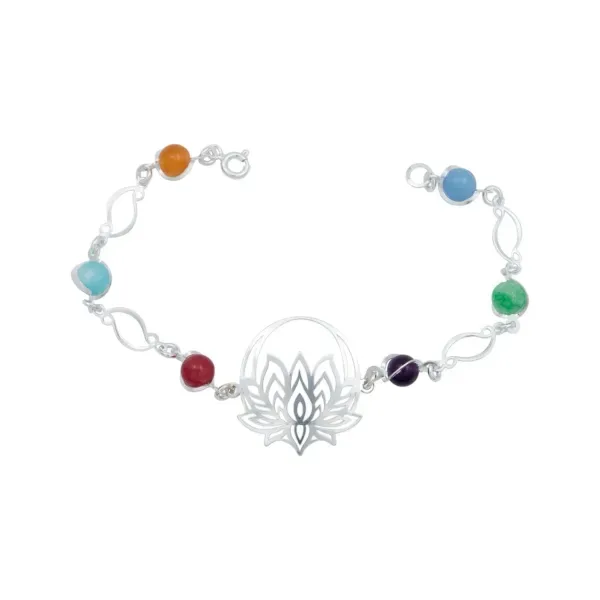 Pulsera de plata .925 multicolor cuarzo dije flor de loto — Joyaris