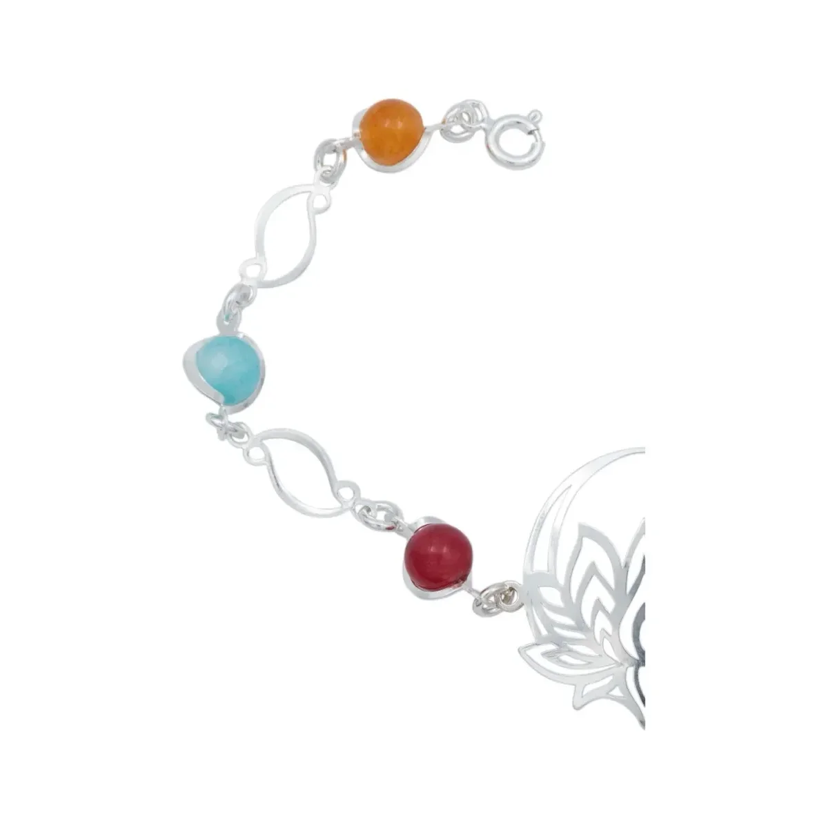 Pulsera Plata 925 Flor de Loto con Cuarzo Multicolor - Imagen 2