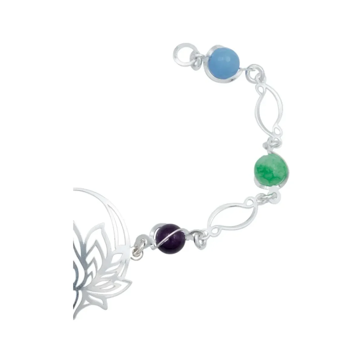 Pulsera Plata 925 Flor de Loto con Cuarzo Multicolor - Imagen 3
