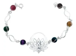 Pulsera Plata 925 Flor de Loto Cuarzo Natural Multicolor - Imagen 1