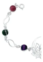 Pulsera Plata 925 Flor de Loto Cuarzo Natural Multicolor - Imagen 2