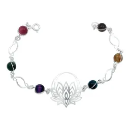 Pulsera Plata 925 Flor de Loto Cuarzo Natural Multicolor - Imagen 1
