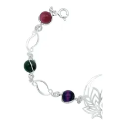 Pulsera Plata 925 Flor de Loto Cuarzo Natural Multicolor - Imagen 2