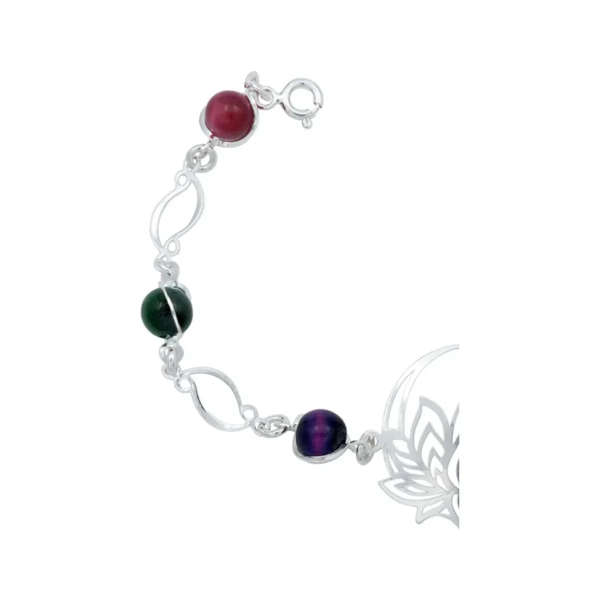 Pulsera Plata 925 Flor de Loto Cuarzo Natural Multicolor - Imagen 2
