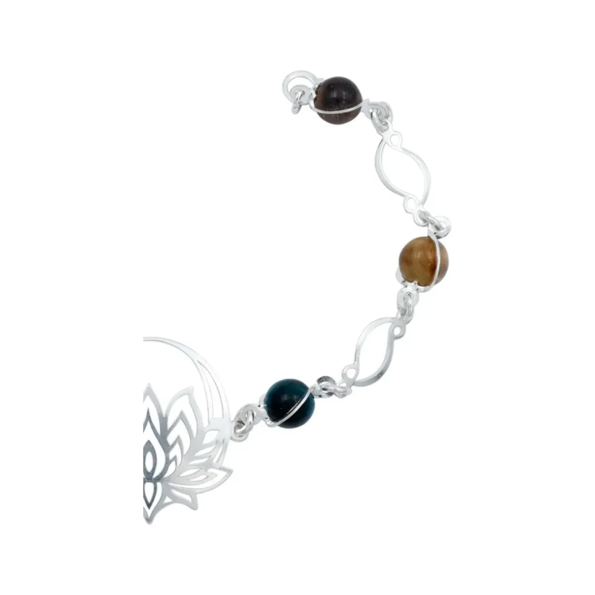 Pulsera Plata 925 Flor de Loto Cuarzo Natural Multicolor - Imagen 3