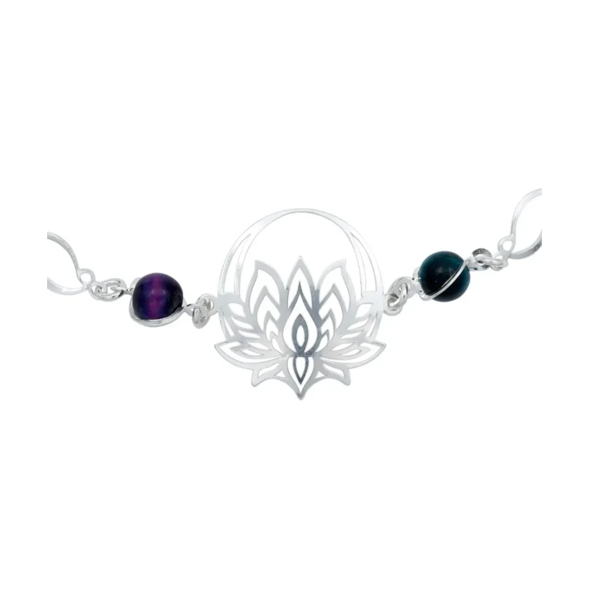 Pulsera Plata 925 Flor de Loto Cuarzo Natural Multicolor - Imagen 4