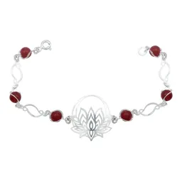 Pulsera Plata .925 Flor de Loto Cuarzo Rojo Natural Hecha en México - Imagen 1