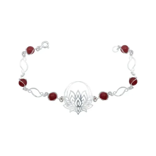 Pulsera de plata .925 rojo cuarzo flor de loto — Joyaris