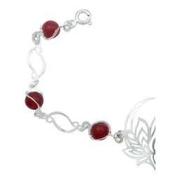 Pulsera Plata .925 Flor de Loto Cuarzo Rojo Natural Hecha en México - Imagen 2