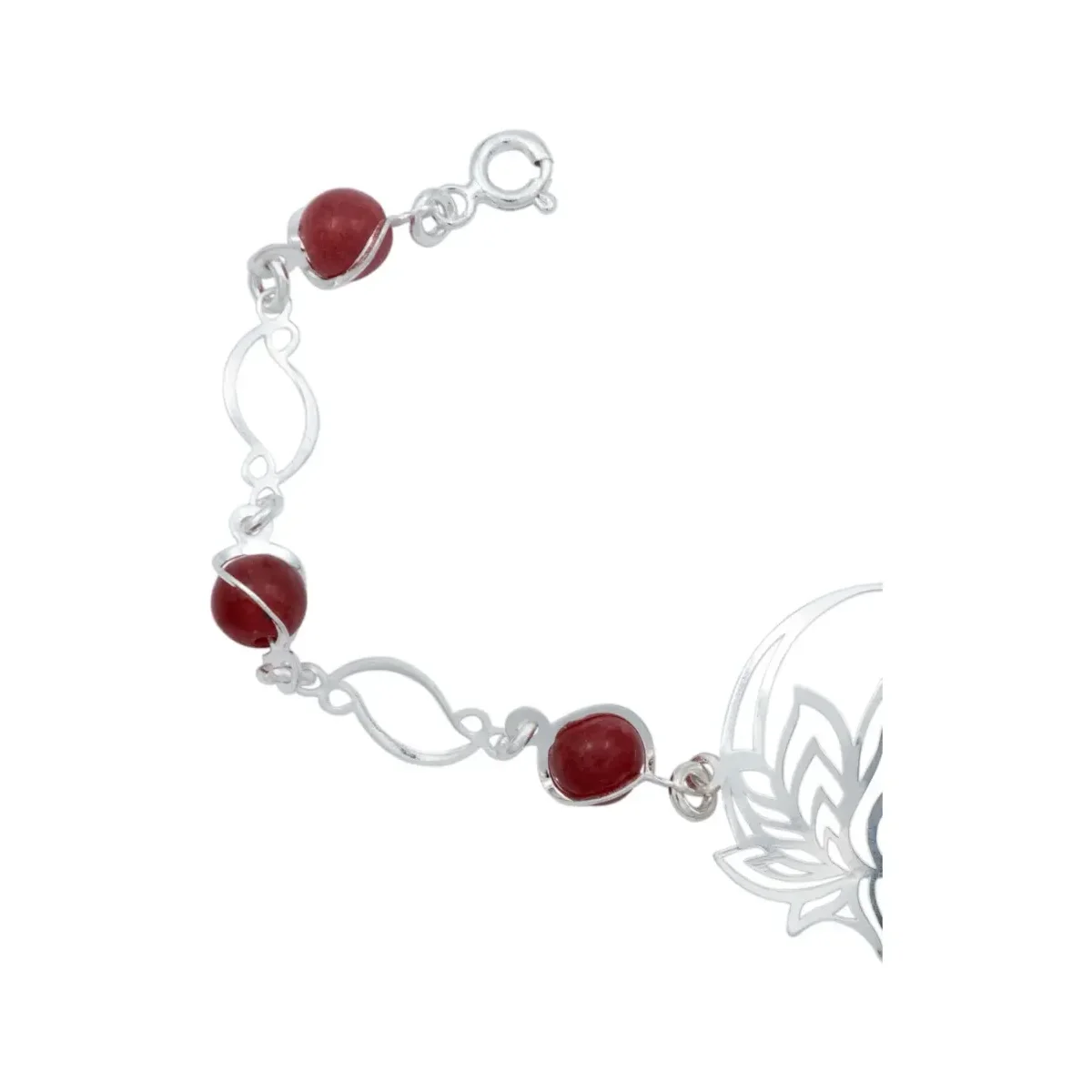 Pulsera Plata .925 Flor de Loto Cuarzo Rojo Natural Hecha en México - Imagen 2