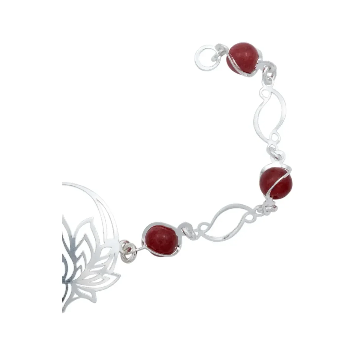 Pulsera Plata .925 Flor de Loto Cuarzo Rojo Natural Hecha en México - Imagen 3