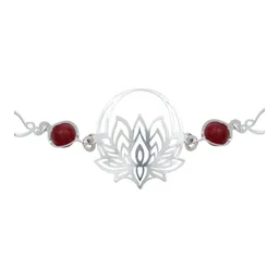Pulsera Plata .925 Flor de Loto Cuarzo Rojo Natural Hecha en México - Imagen 4