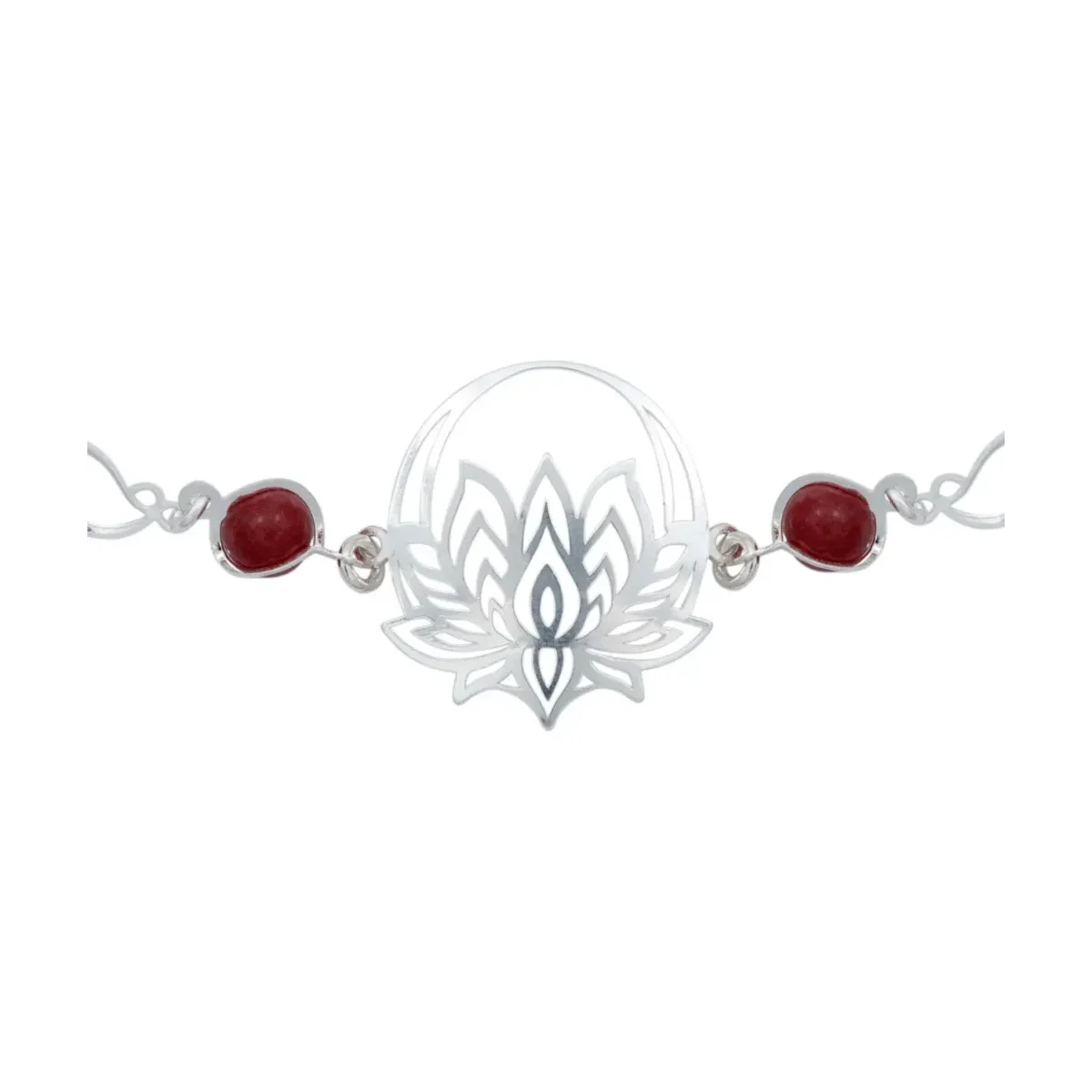 Pulsera Plata .925 Flor de Loto Cuarzo Rojo Natural Hecha en México - Imagen 4