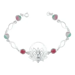 Pulsera Plata 925 Flor de Loto Cuarzo Tricolor Artesanal - Imagen 1