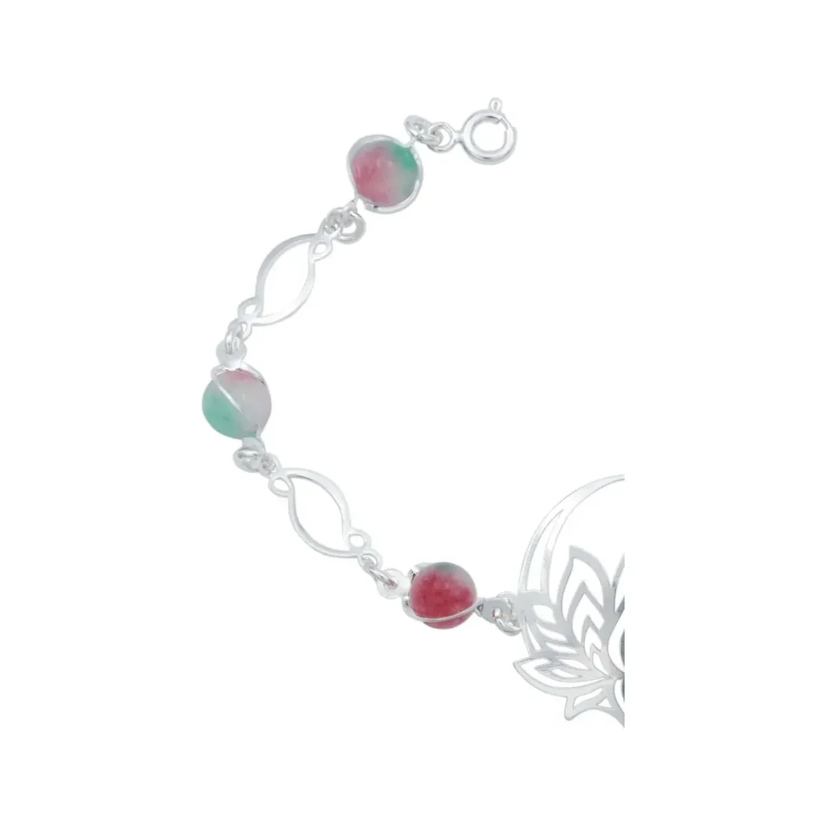 Pulsera Plata 925 Flor de Loto Cuarzo Tricolor Artesanal - Imagen 2