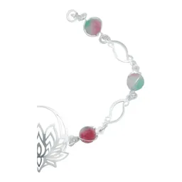 Pulsera Plata 925 Flor de Loto Cuarzo Tricolor Artesanal - Imagen 3