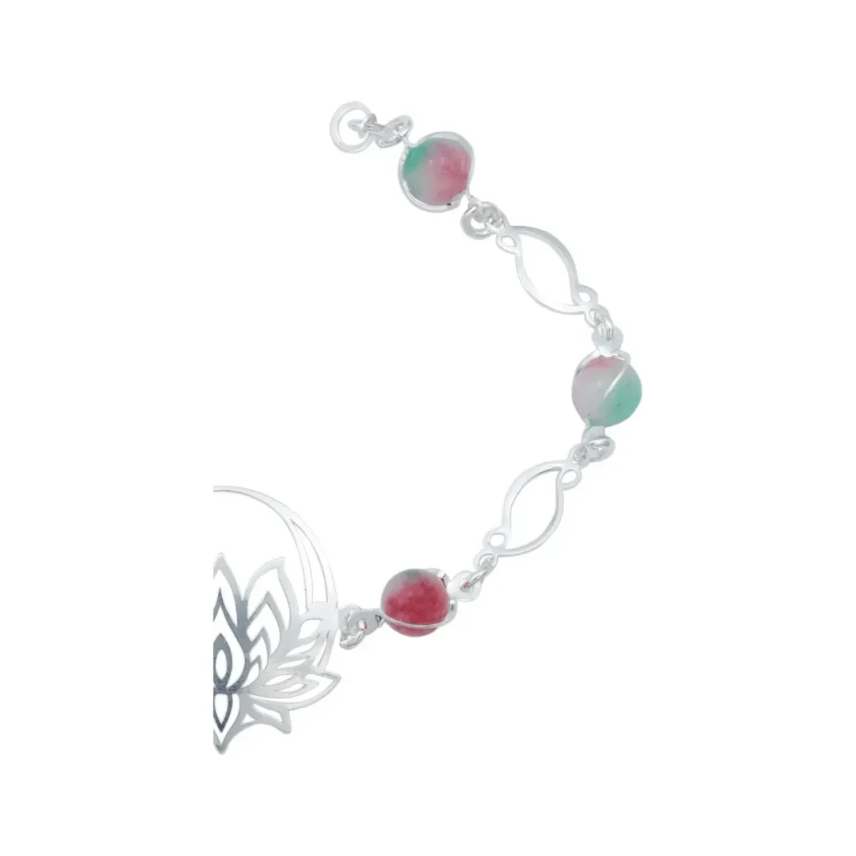 Pulsera Plata 925 Flor de Loto Cuarzo Tricolor Artesanal - Imagen 3