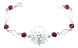 Pulsera Plata .925 Flor de Loto Cuarzo Rojo Natural Hecha en México - Imagen 1