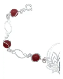 Pulsera Plata .925 Flor de Loto Cuarzo Rojo Natural Hecha en México - Imagen 2