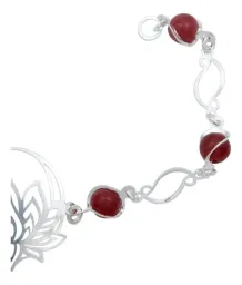 Pulsera Plata .925 Flor de Loto Cuarzo Rojo Natural Hecha en México - Imagen 3