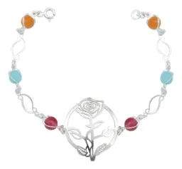 Pulsera Plata 925 Cuarzo Multicolor Diseño Floral 18.5cm - Imagen 1