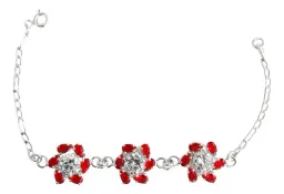 Pulsera Plata 925 Flores Zirconias Rojas Elegante Mujer - Imagen 1