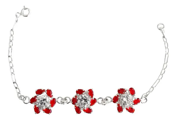 Pulsera Plata 925 Flores Zirconias Rojas Elegante Mujer - Imagen 1