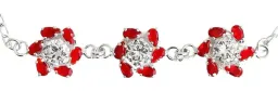 Pulsera Plata 925 Flores Zirconias Rojas Elegante Mujer - Imagen 2