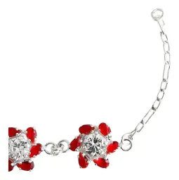 Pulsera Plata 925 Flores Zirconias Rojas Elegante Mujer - Imagen 4