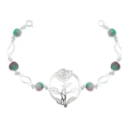 Pulsera Plata 925 Flores Cuarzo Rosa Fino Tricolor - Imagen 1