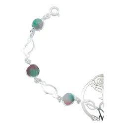 Pulsera Plata 925 Flores Cuarzo Rosa Fino Tricolor - Imagen 2
