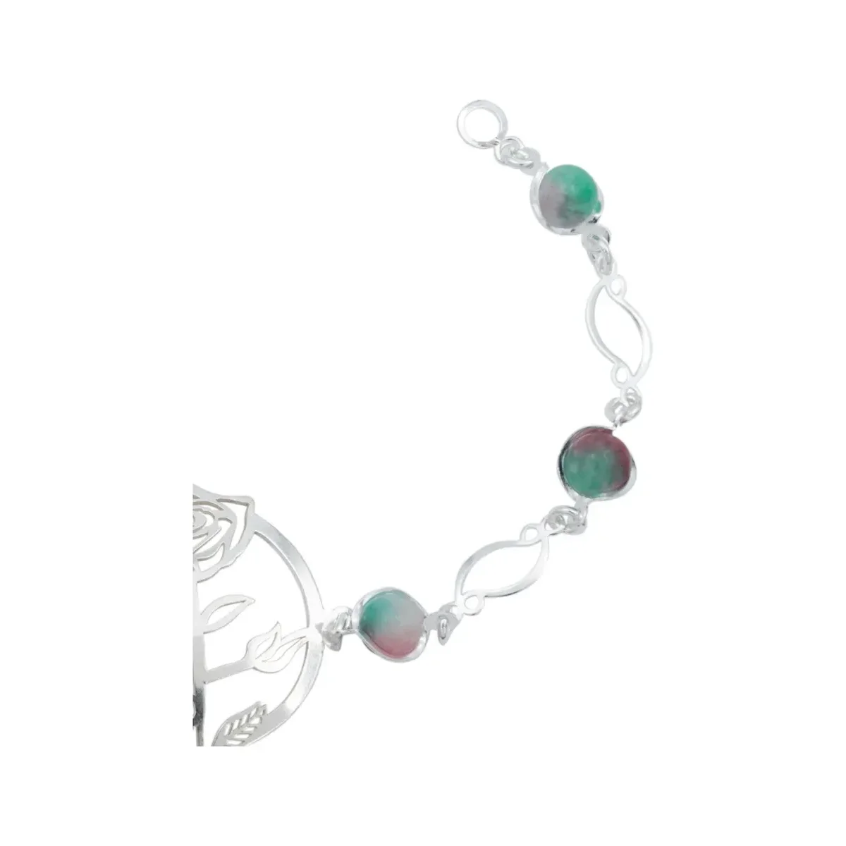 Pulsera Plata 925 Flores Cuarzo Rosa Fino Tricolor - Imagen 3