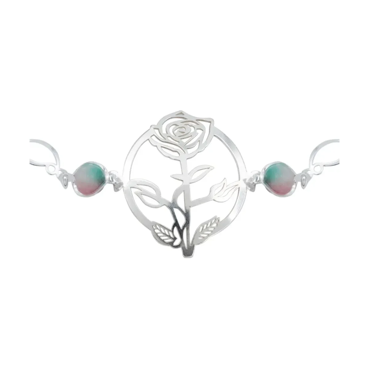 Pulsera Plata 925 Flores Cuarzo Rosa Fino Tricolor - Imagen 4