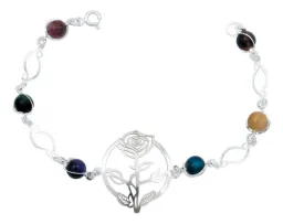 Pulsera Plata 925 Flores Cuarzo Rosa - Imagen 1