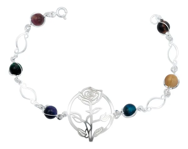 Pulsera Plata 925 Flores Cuarzo Rosa - Imagen 1